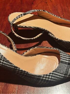 J.Crew D’Orsay Slingback Heels Size 12 Black White Tweed